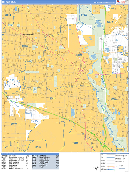 Des Plaines Wall Map
